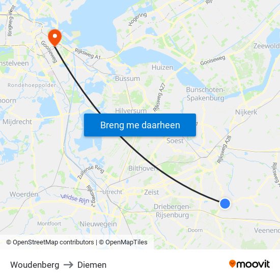 Woudenberg to Diemen map