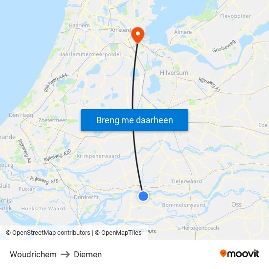 Woudrichem to Diemen map