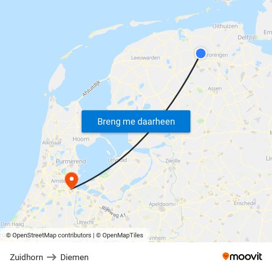 Zuidhorn to Diemen map