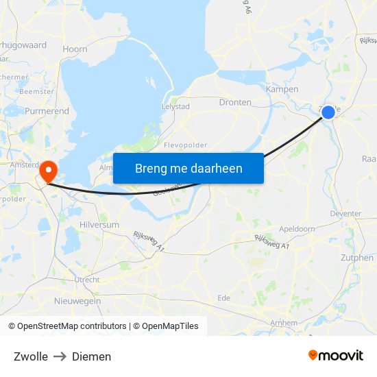 Zwolle to Diemen map