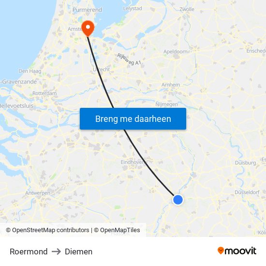 Roermond to Diemen map