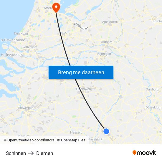 Schinnen to Diemen map