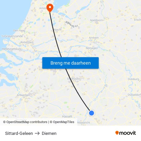 Sittard-Geleen to Diemen map