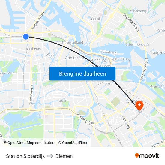 Station Sloterdijk to Diemen map