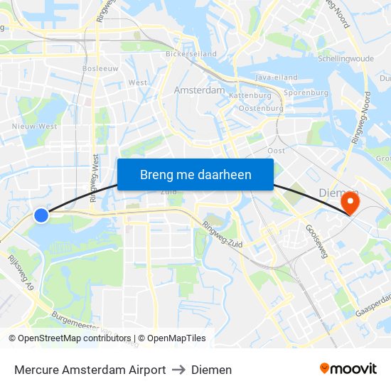 Mercure Amsterdam Airport to Diemen map