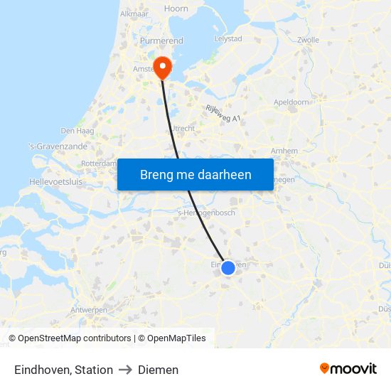 Eindhoven, Station to Diemen map