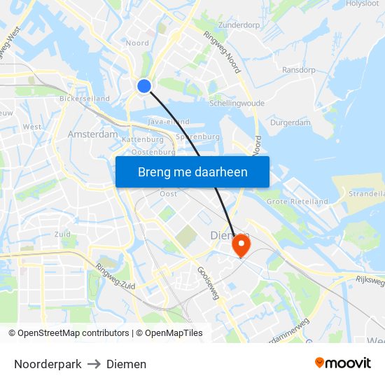 Noorderpark to Diemen map