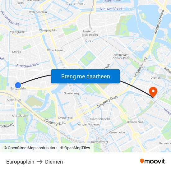 Europaplein to Diemen map