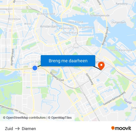 Zuid to Diemen map