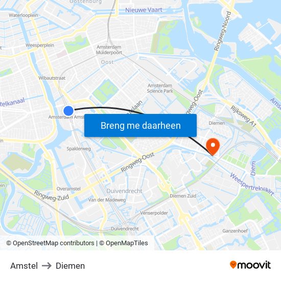 Amstel to Diemen map