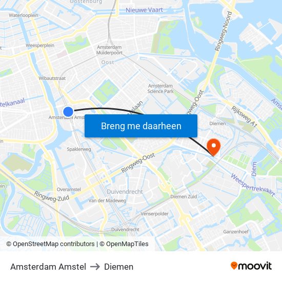 Amsterdam Amstel to Diemen map