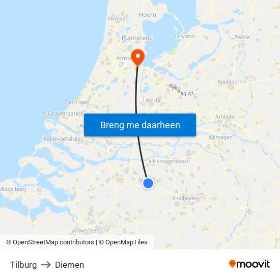 Tilburg to Diemen map