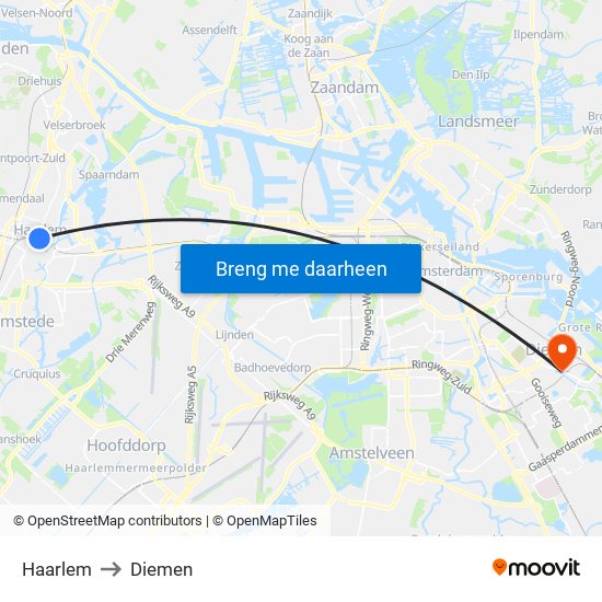 Haarlem to Diemen map