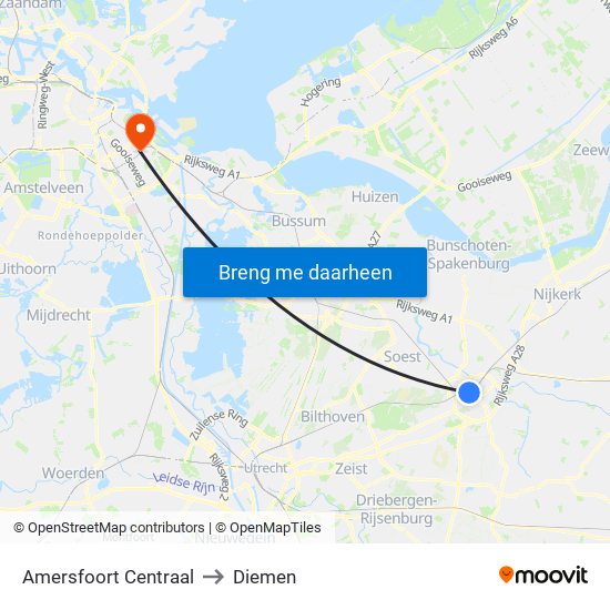 Amersfoort Centraal to Diemen map