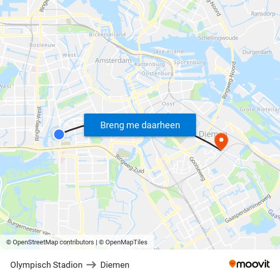 Olympisch Stadion to Diemen map