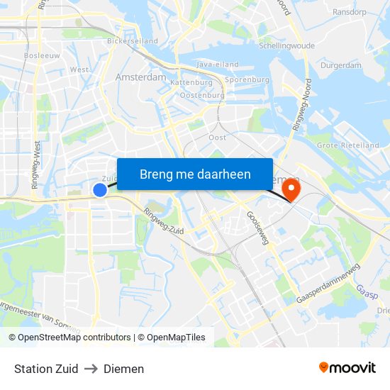 Station Zuid to Diemen map
