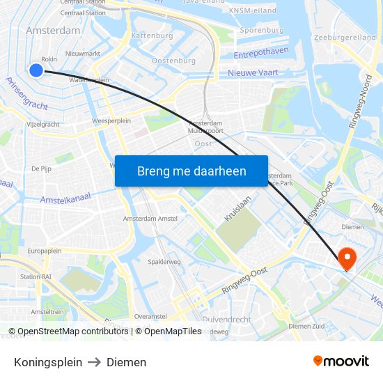 Koningsplein to Diemen map