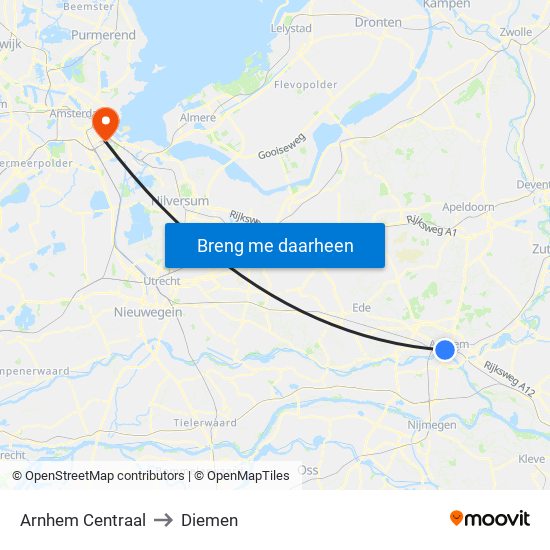 Arnhem Centraal to Diemen map