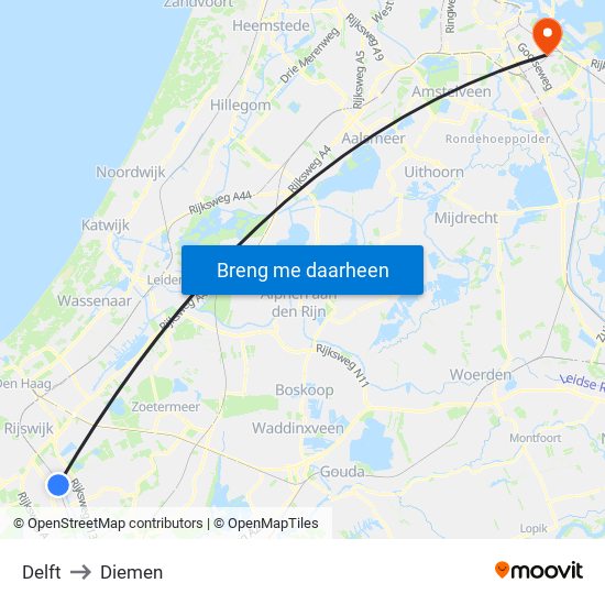 Delft to Diemen map
