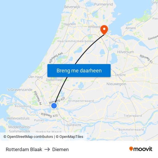 Rotterdam Blaak to Diemen map