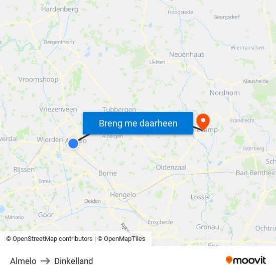 Almelo to Dinkelland map