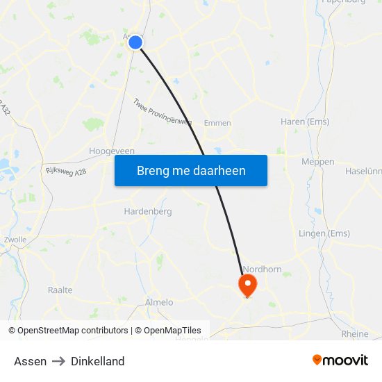 Assen to Dinkelland map
