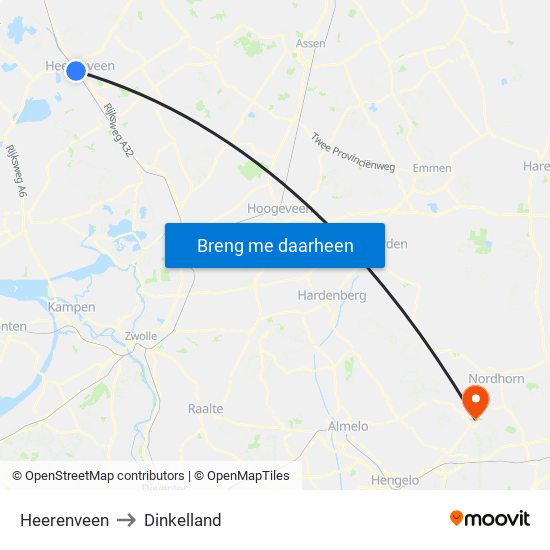 Heerenveen to Dinkelland map