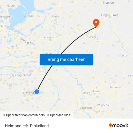 Helmond to Dinkelland map