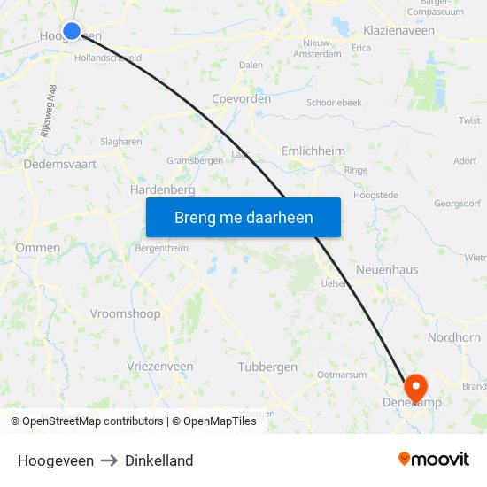 Hoogeveen to Dinkelland map