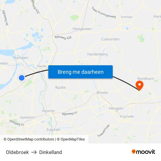 Oldebroek to Dinkelland map