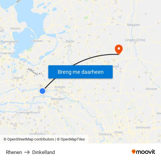 Rhenen to Dinkelland map