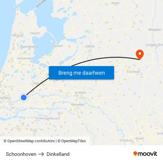 Schoonhoven to Dinkelland map