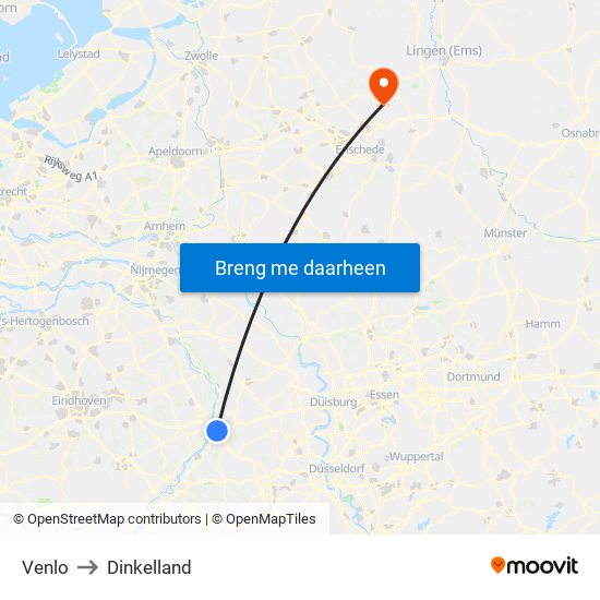Venlo to Dinkelland map