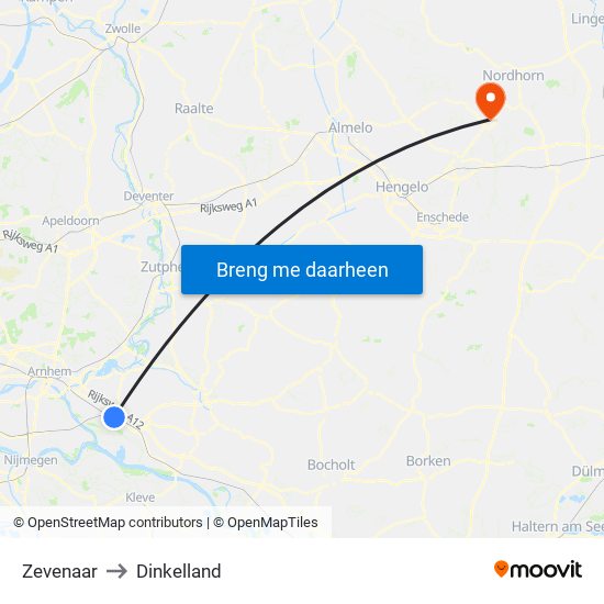 Zevenaar to Dinkelland map