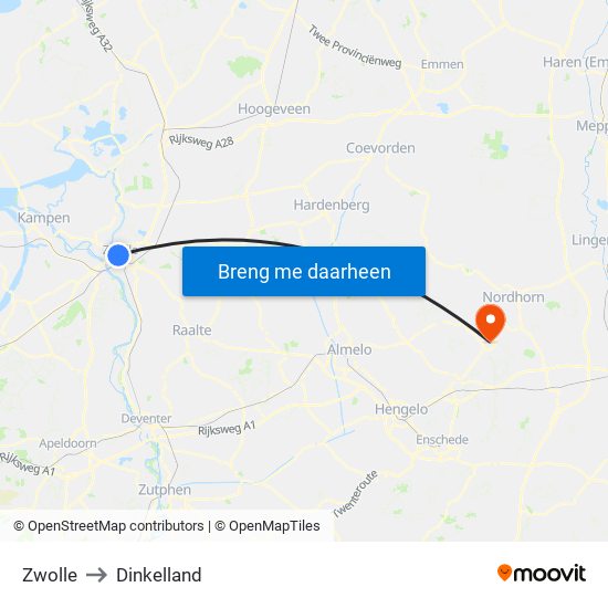 Zwolle to Dinkelland map