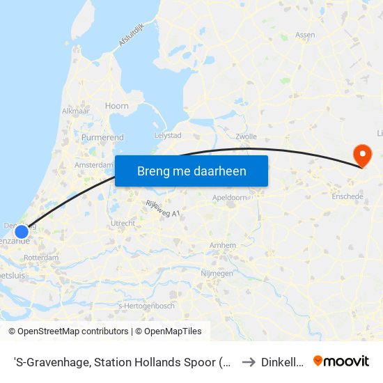 'S-Gravenhage, Station Hollands Spoor (Perron A) to Dinkelland map