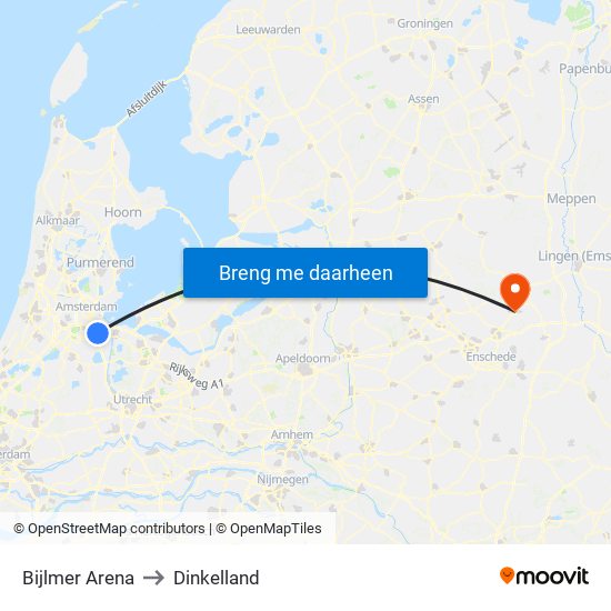 Bijlmer Arena to Dinkelland map