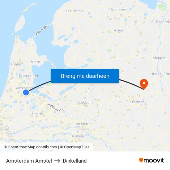 Amsterdam Amstel to Dinkelland map