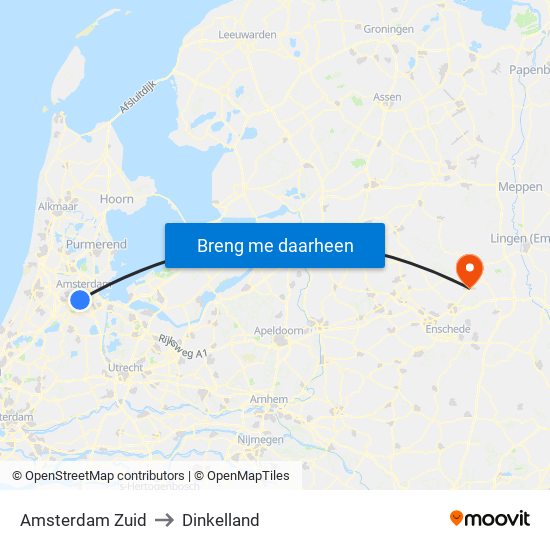 Amsterdam Zuid to Dinkelland map