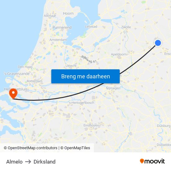 Almelo to Dirksland map