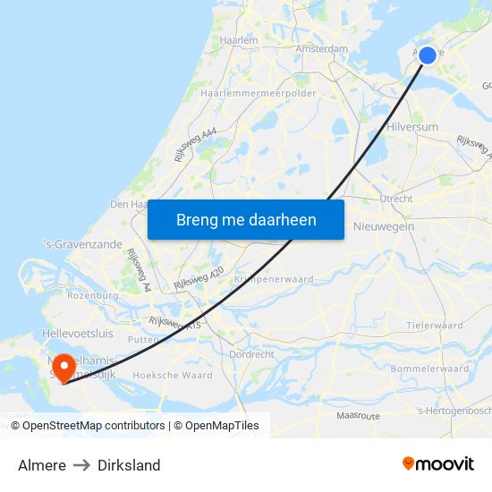 Almere to Dirksland map