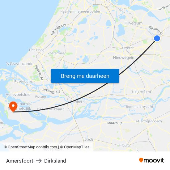 Amersfoort to Dirksland map