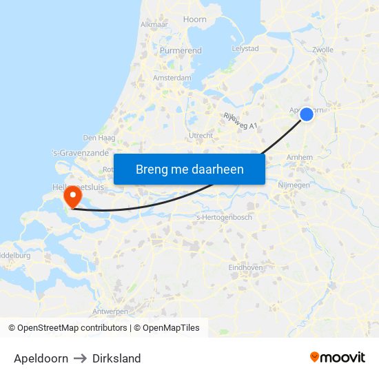 Apeldoorn to Dirksland map