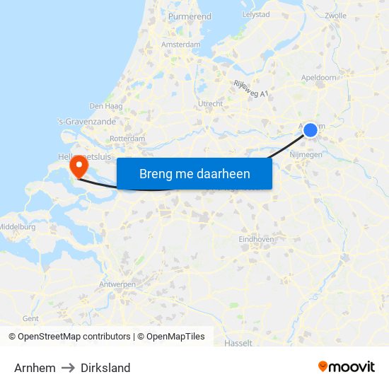 Arnhem to Dirksland map