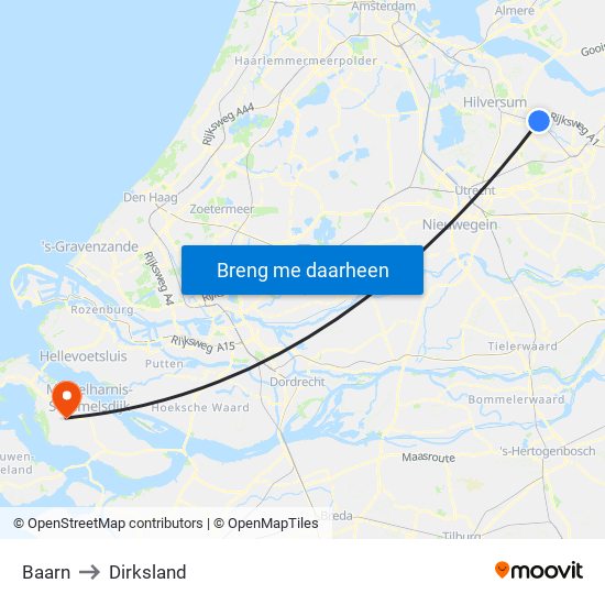 Baarn to Dirksland map