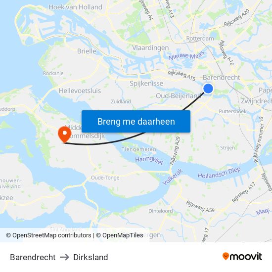Barendrecht to Dirksland map
