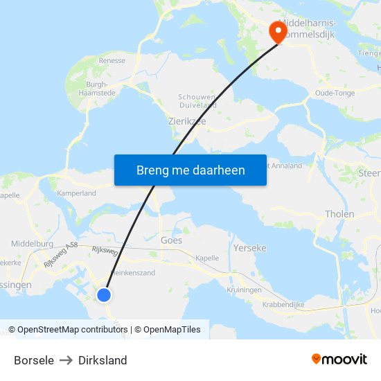 Borsele to Dirksland map