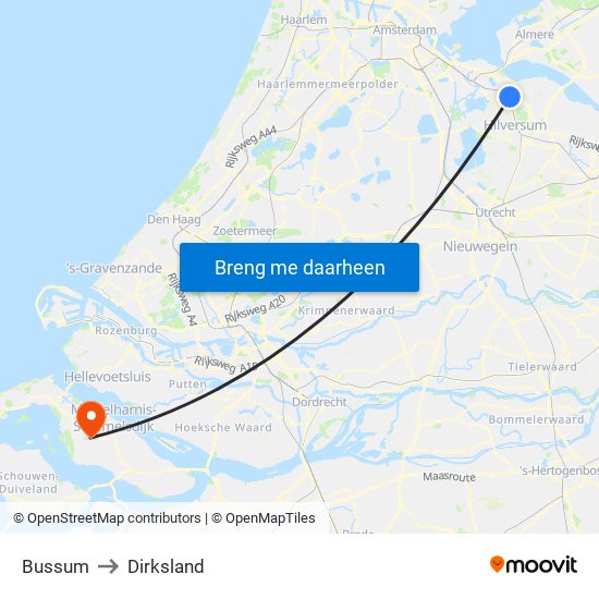 Bussum to Dirksland map