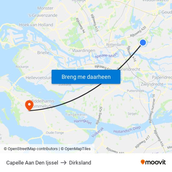 Capelle Aan Den Ijssel to Dirksland map