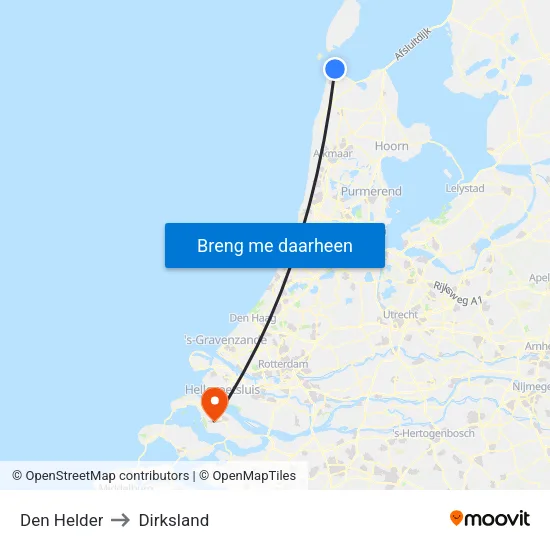 Den Helder to Dirksland map